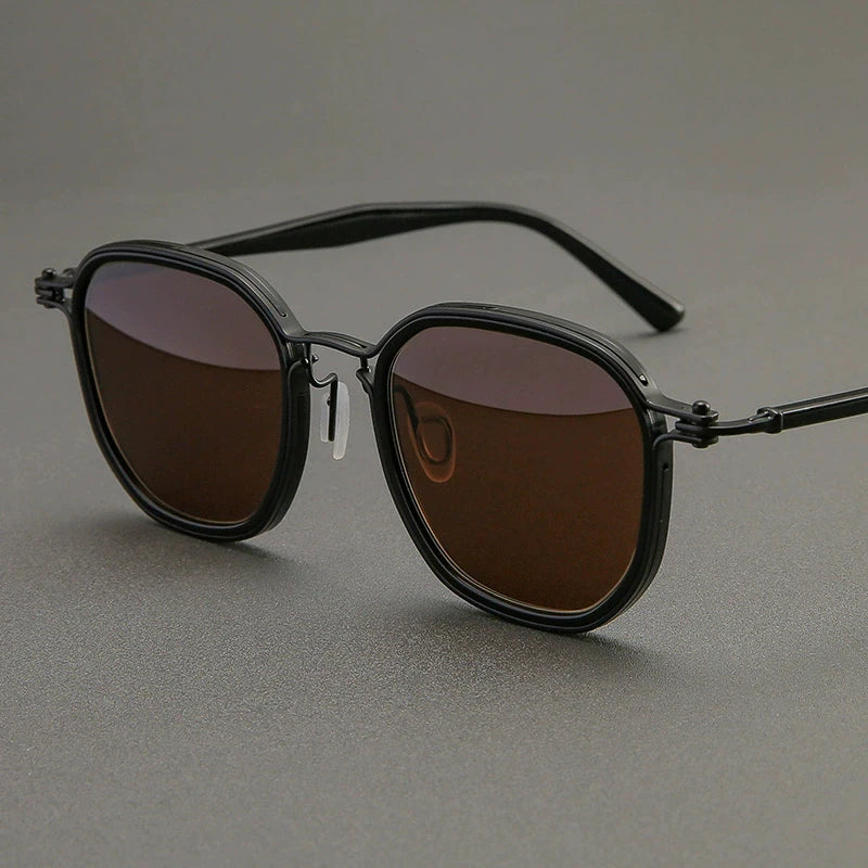 Black Mask Men's Full Rim Big Square Titanium Acetate Sunglasses 58654