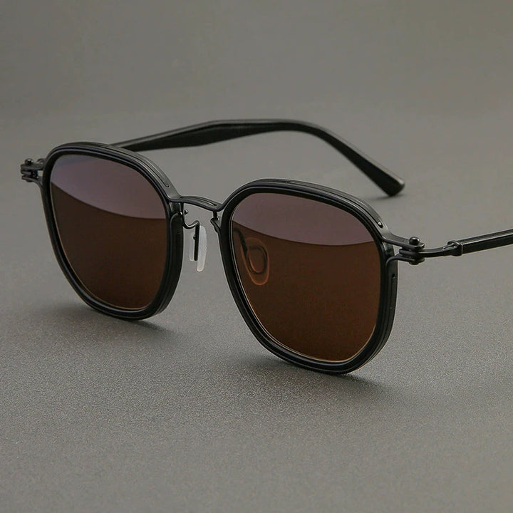 Black Mask Men's Full Rim Big Square Titanium Acetate Sunglasses 58654