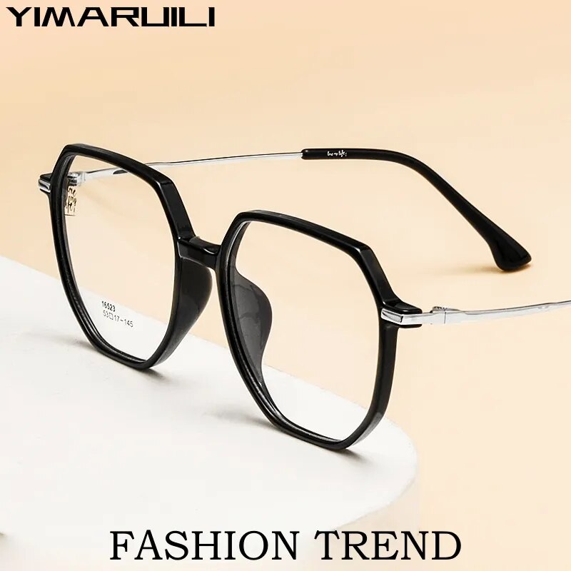 Yimaruili Unisex Full Rim Polygon Tr 90 Alloy Eyeglasses 16523b Full Rim Yimaruili Eyeglasses   