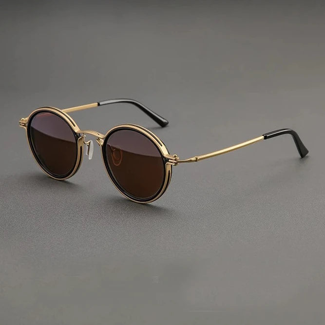 Black Mask Men's Full Rim Round Titanium Acetate Sunglasses  45860