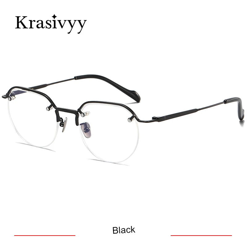 Krasivyy Unisex Semi Rim Flat Top Square Titanium Eyeglasses 94241 Semi Rim Krasivyy Black