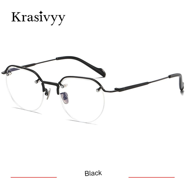 Krasivyy Unisex Semi Rim Flat Top Square Titanium Eyeglasses 94241 Semi Rim Krasivyy Black
