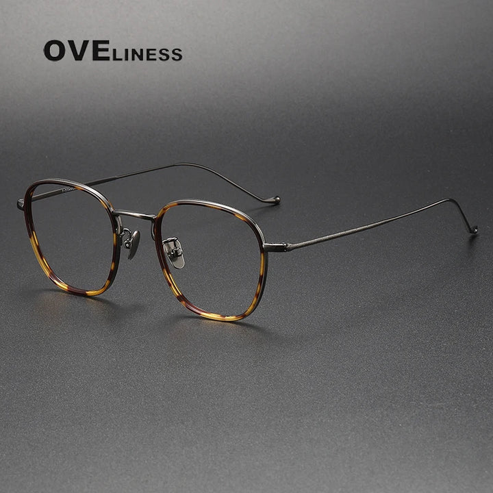 Oveliness Unisex Full Rim Oval Acetate Titanium Eyeglasses 8511 Full Rim Oveliness tortoise gun  