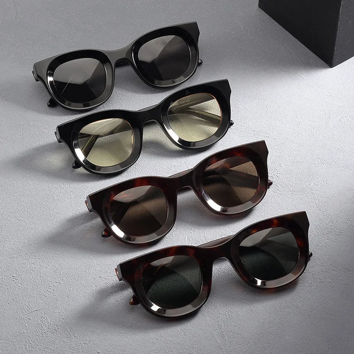 Black Mask Unisex Full Rim Square Thick Acetate Polarized Sunglasses S6688 Full Rim Black Mask