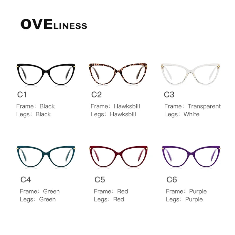Oveliness Women's Full Rim Cat Eye Tr 90 Titanium Eyeglasses 2098 Full Rim Oveliness