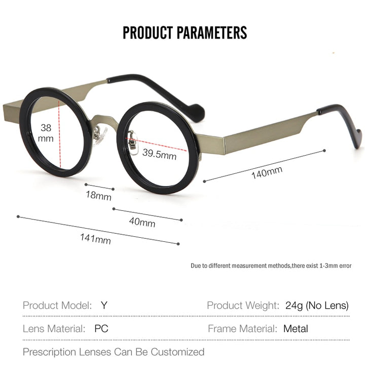 Muzz Men's Full Rim Round Acetate Alloy Eyeglasses Model Y Full Rim Muzz