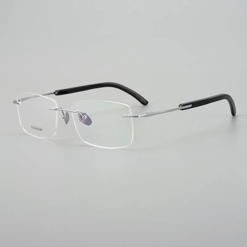 Hewei Women's Rimless Square Titanium Horn Temple Eyeglasses 921029 Rimless Hewei silver