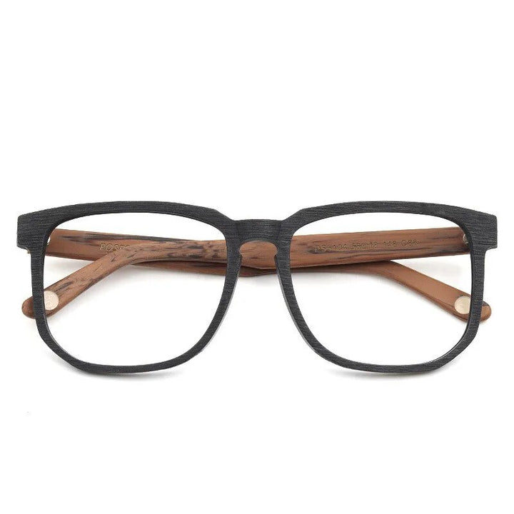 Cubojue Unisex Oversized Square Acetate Eyeglasses PS5104 Frame Cubojue brown wooden grain no function lens 0 