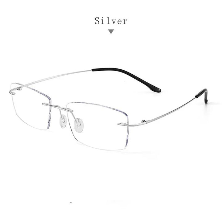 Hdcrafter Unisex Rimless Square Titanium Eyeglasses S8161 Rimless Hdcrafter Eyeglasses Silver