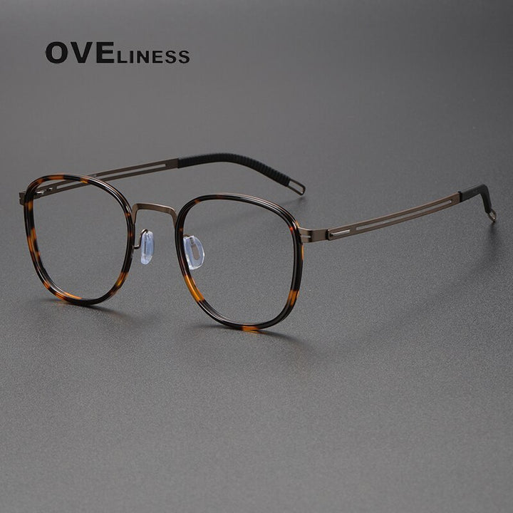 Oveliness Unisex Full Rim Square Screwless Titanium Eyeglasses 8202307 Full Rim Oveliness leopard brown  