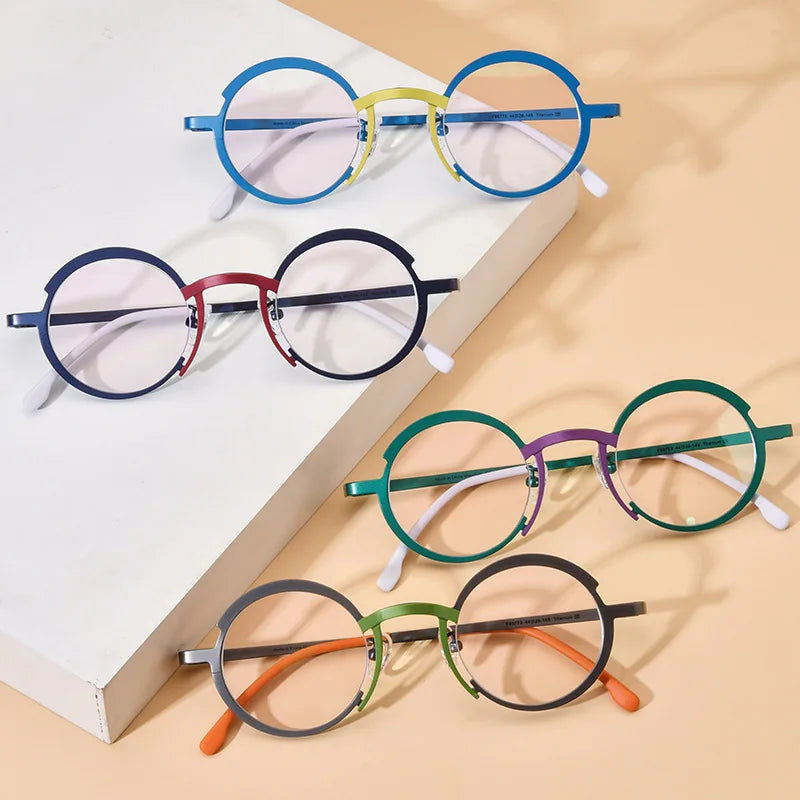 Nobler Unisex Full Rim Round Titanium Eyeglasses 185773 Full Rim Nobler