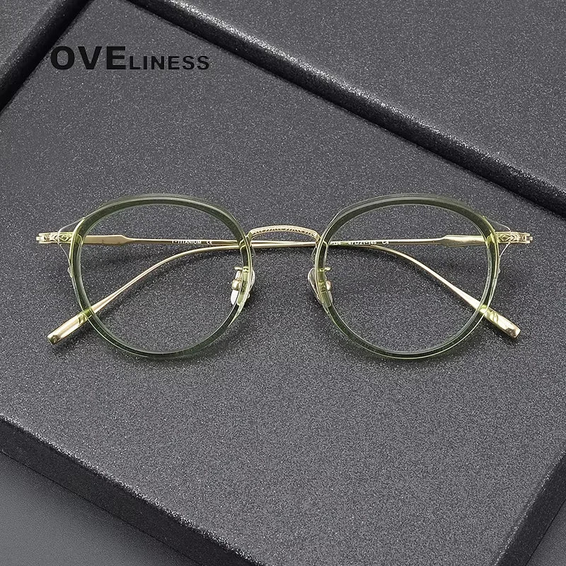 Oveliness Women's Full Rim Round Acetate Titanium Eyeglasses 21414
