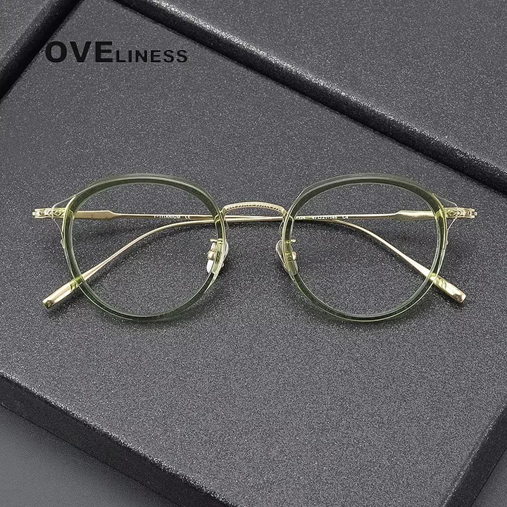 Oveliness Women's Full Rim Round Acetate Titanium Eyeglasses 21414