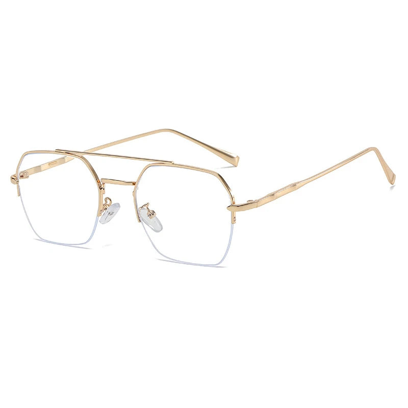 Kocolior Mens Semi Rim Double Bridge Square Alloy Eyeglasses 31752 Semi Rim Kocolior Gold  