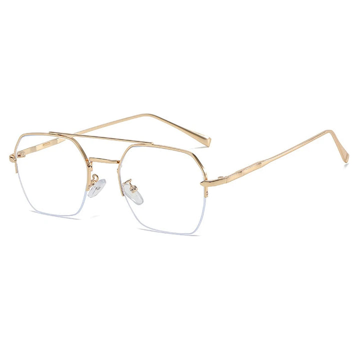 Kocolior Mens Semi Rim Double Bridge Square Alloy Eyeglasses 31752 Semi Rim Kocolior Gold