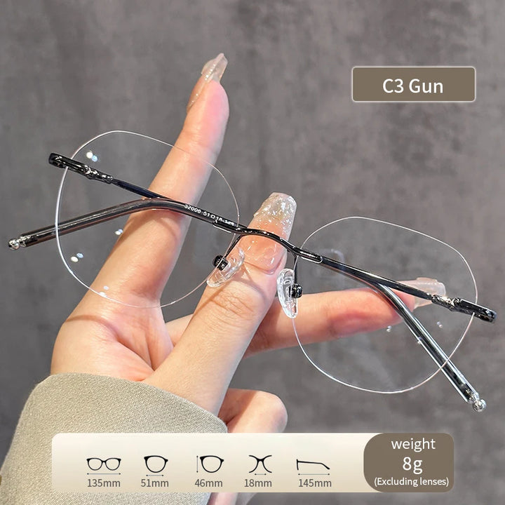 Xbora Women's Rimless Polygon Cat Eye Alloy Eyeglasses 32006