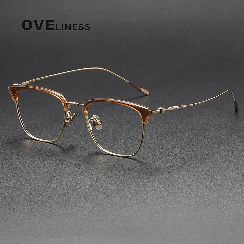 Oveliness Unisex Full Rim Cat Eye Acetate Titanium Eyeglasses 80899 Full Rim Oveliness tea gold