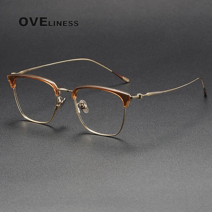 Oveliness Unisex Full Rim Cat Eye Acetate Titanium Eyeglasses 80899 Full Rim Oveliness tea gold