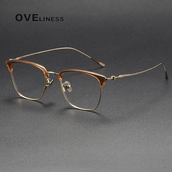 Oveliness Unisex Full Rim Cat Eye Acetate Titanium Eyeglasses 80899 Full Rim Oveliness tea gold  