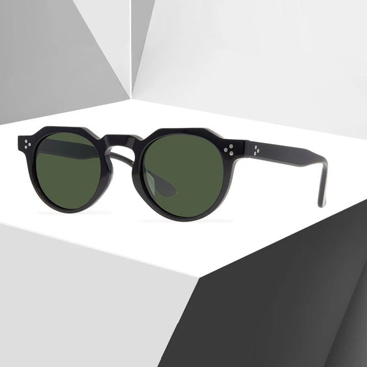Black Mask Unisex Full Rim Flat Top Round Acetate Polarized Sunglasses 9532s Full Rim Black Mask