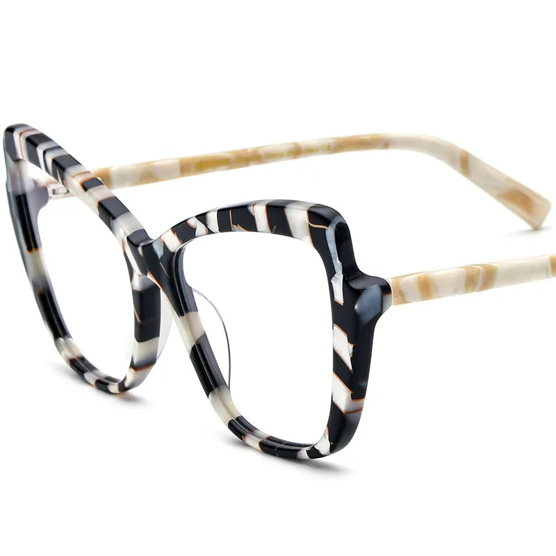 CCspace Unisex Full Rim Square Cat Eye Acetate Eyeglasses 56928 Full Rim CCspace C4BlackWhite