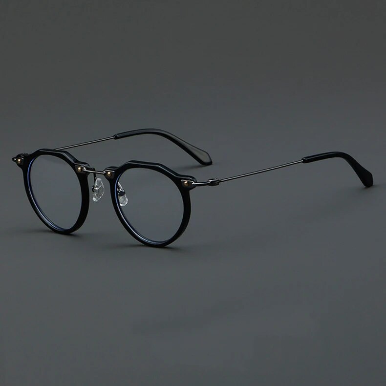 CCspace Unisex Full Rim Flat Top Round Acetate Eyeglasses 57028 Full Rim CCspace C1Black