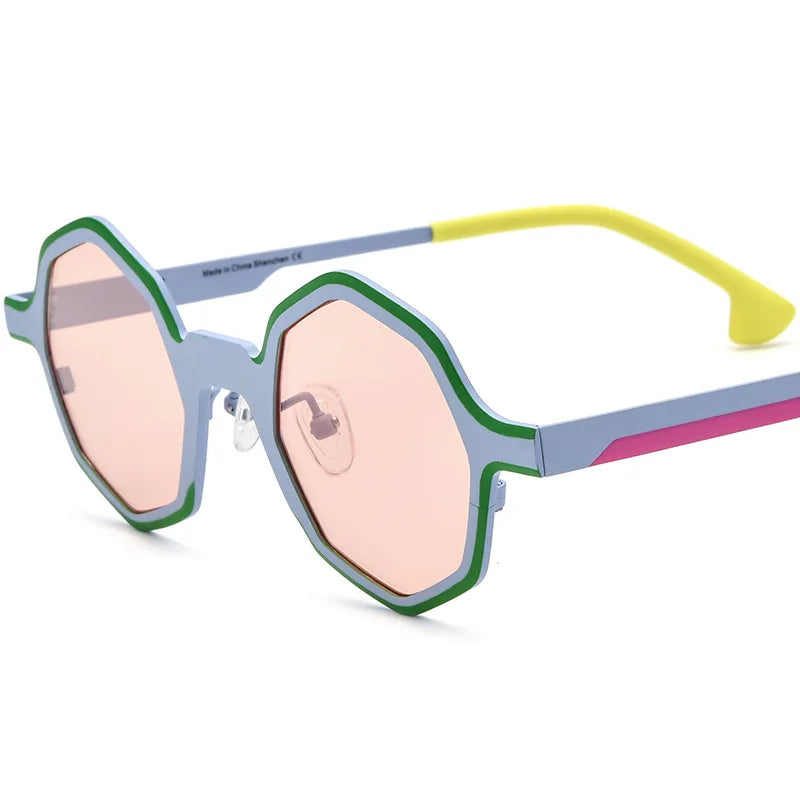 Nobler Woman's Full Rim Irregular Round Titanium Polarized Sunglasses 8581 Sunglasses Nobler C2