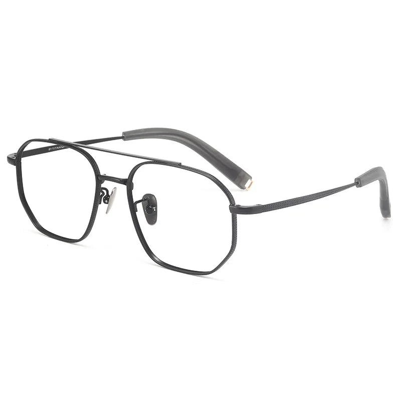Muzz Unisex Full Rim Polygon Double Bridge Titanium Eyeglasses 97518 Full Rim Muzz black