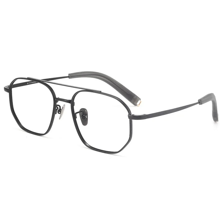 Muzz Unisex Full Rim Polygon Double Bridge Titanium Eyeglasses 97518 Full Rim Muzz black