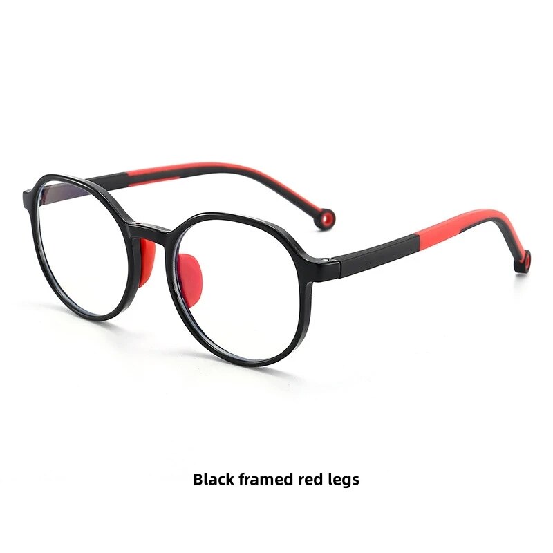 KatKani Children's Unisex Full Rim Round Tr 90 Siicone Eyeglasses F8350 Full Rim KatKani Eyeglasses Bright black  