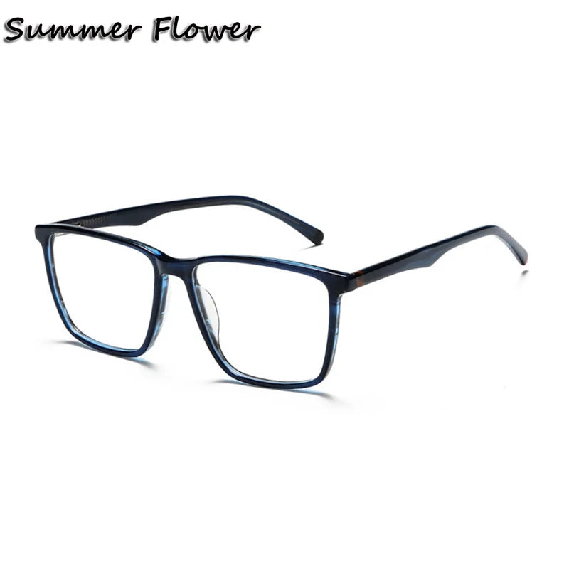 Summer Flower Men's Full Rim Square Acetate Eyeglasses 81003 Full Rim Summer Flower Dark Blue