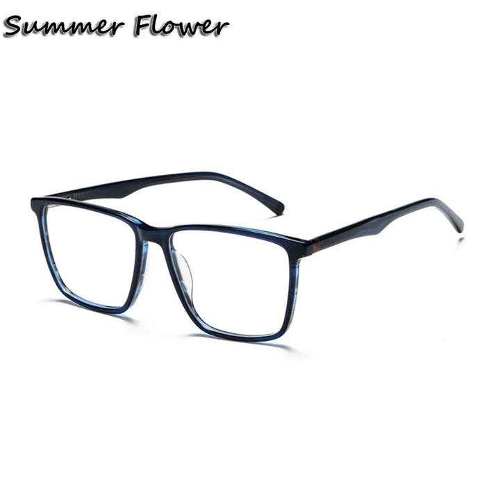 Summer Flower Men's Full Rim Square Acetate Eyeglasses 81003 Full Rim Summer Flower Dark Blue