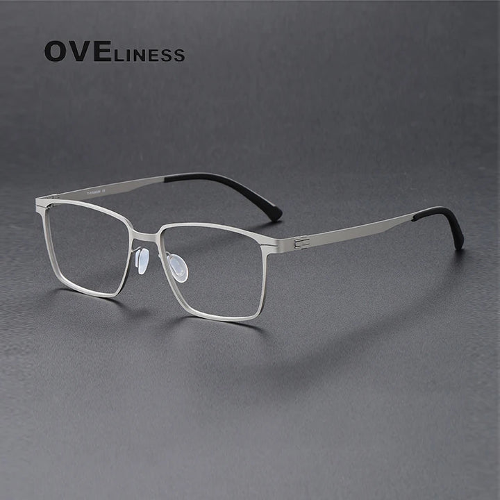 Oveliness Unisex Full Rim Square Screwless Titanium Eyeglasses 80995 Full Rim Oveliness silver  