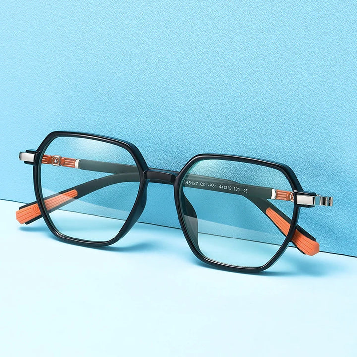 Vicky Youth Unisex Full Rim Polygonal Tr 90 Titanium Eyeglasses 5127 Full Rim Vicky