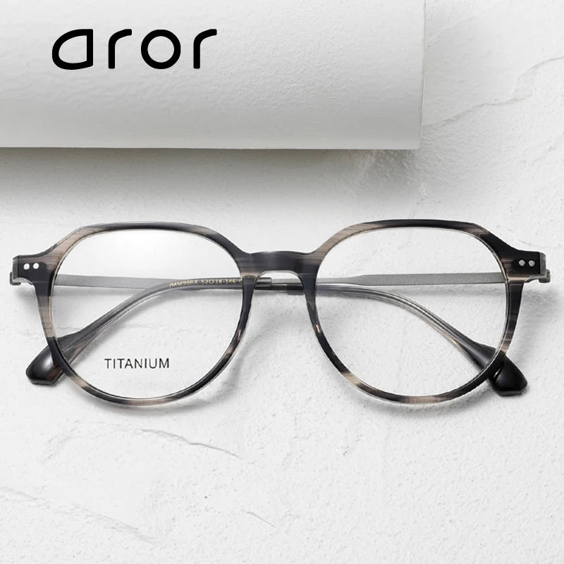 Aror Unisex Full Rim Flat Top Oval Acetate Titanium Eyeglasses 84298 Full Rim Aror