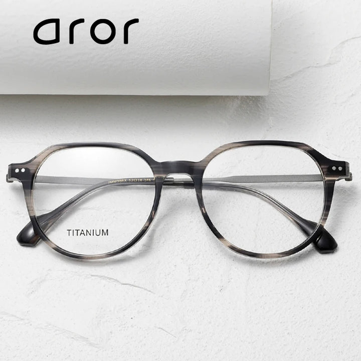 Aror Unisex Full Rim Flat Top Oval Acetate Titanium Eyeglasses 84298 Full Rim Aror