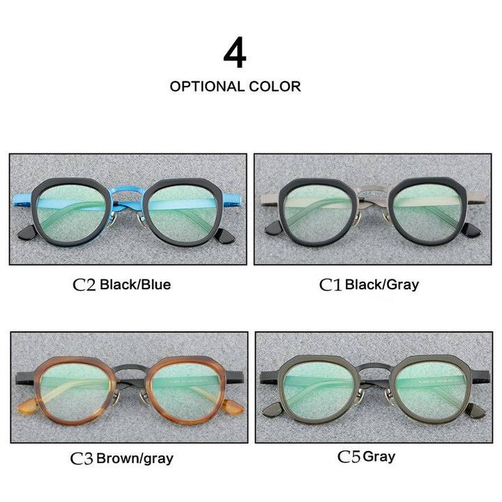 Muzz Men's Full Rim Square Acetate Titanium Alloy Eyeglasses 58081 Full Rim Muzz