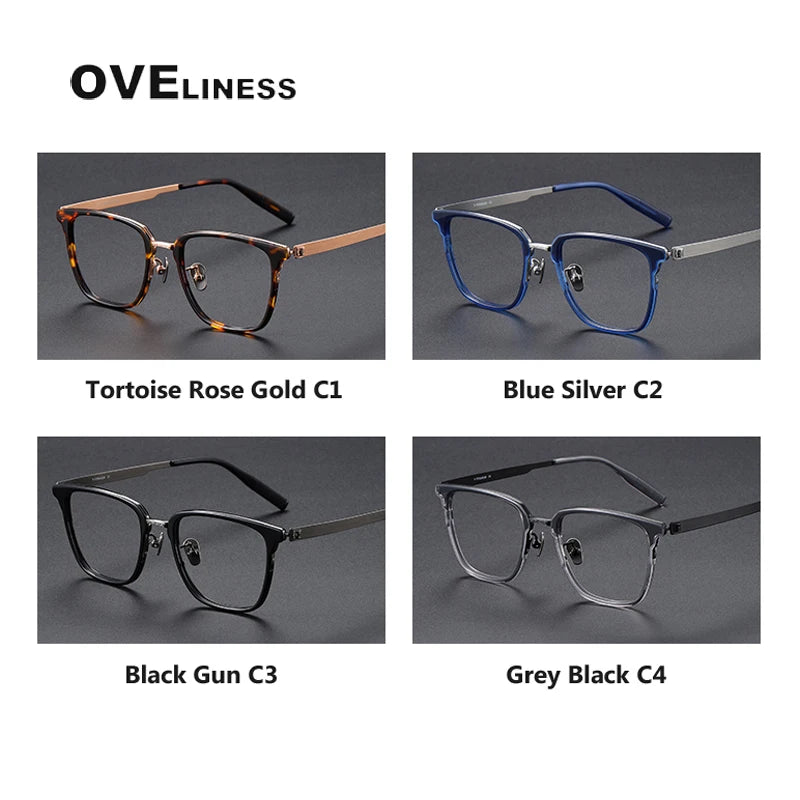Oveliness Unisex Full Rim Square Acetate Titanium Eyeglasses 80978 Full Rim Oveliness