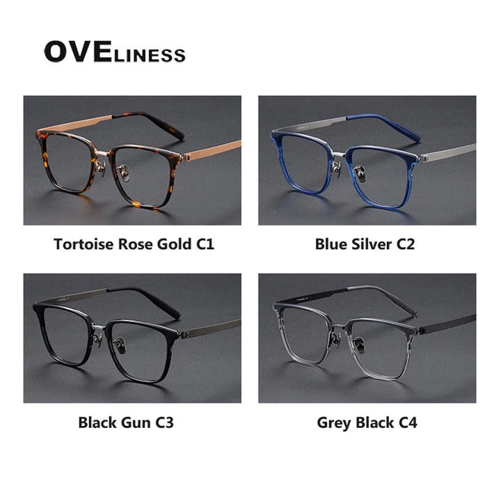 Oveliness Unisex Full Rim Square Acetate Titanium Eyeglasses 80978 Full Rim Oveliness