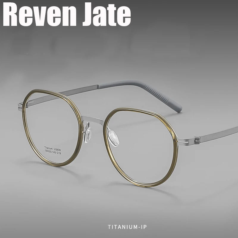 Reven Jate Unisex Full Rim Round Titanium Eyeglasses 2608 Full Rim Reven Jate