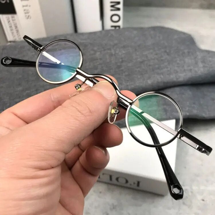 Cubojue Unisex Full Rim Small Round Alloy Myopic Reading Glasses Reading Glasses Cubojue 30mm grey -500