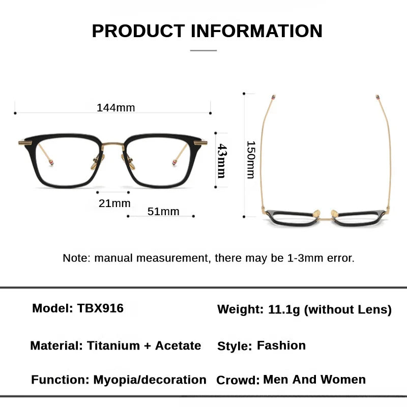 Gatenac Unisex Full Rim Square Acetate Titanium Eyeglasses 31916