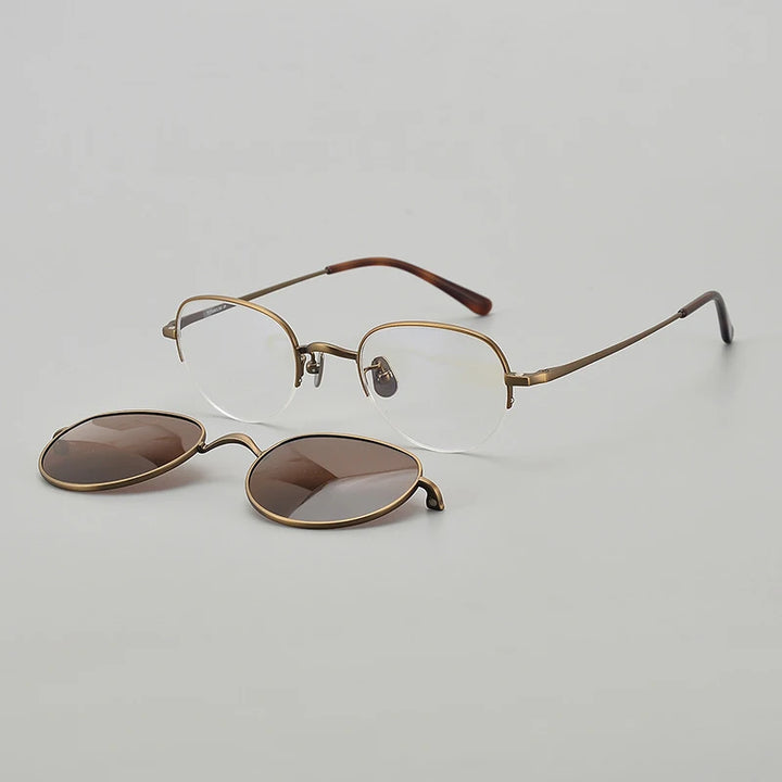 Black Mask Women's Semi Rim Oval Titanium Eyeglasses Clip On Sunglasses Mk47 With Clip Ons Black Mask
