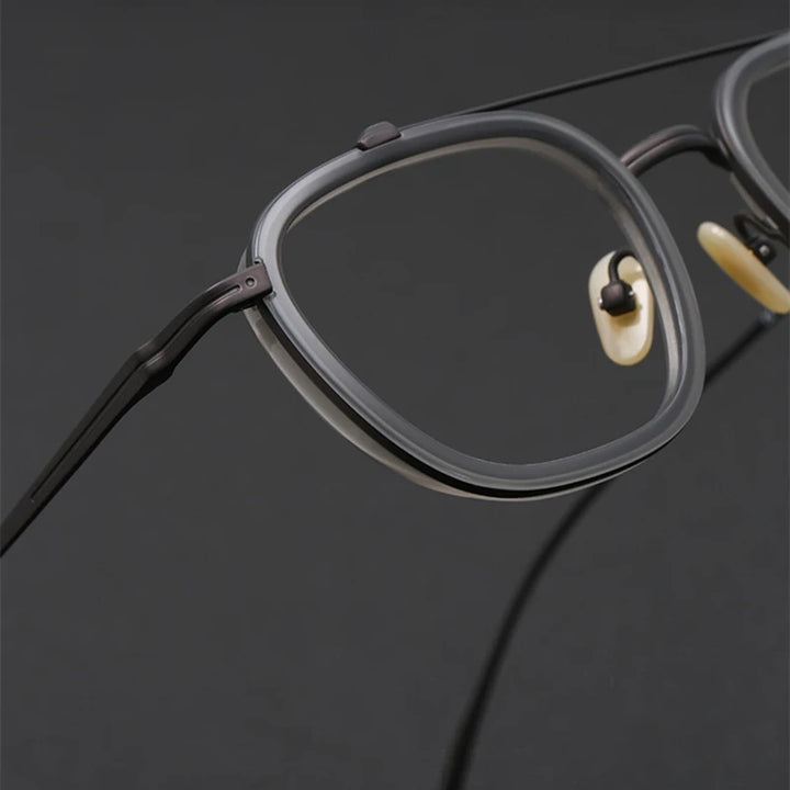 Black Mask Unisex Full Rim Double Bridge Titanium Square Acetate Eyeglasses 9025 Full Rim Black Mask