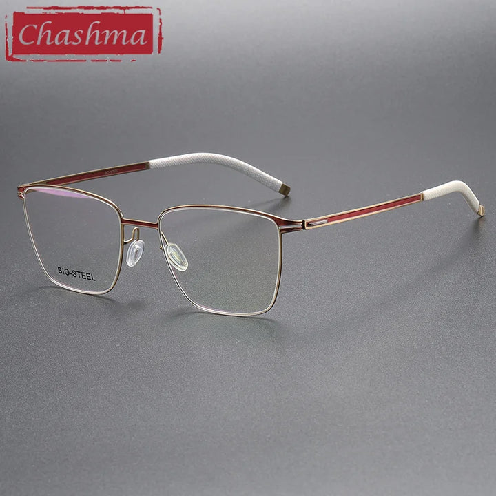 Chashma Ottica Men's Full Rim Square Titanium Eyeglasses 408 Full Rim Chashma Ottica Gold Red  