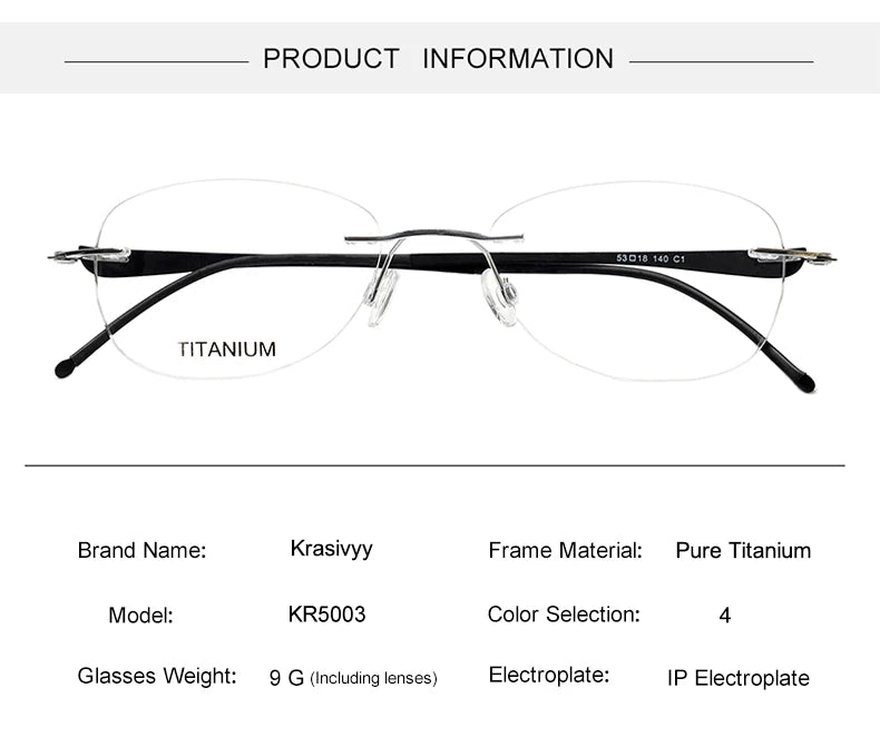 Krasivyy Unisex Rimless Oval Screwless Titanium Rimless Eyeglasses 5003 Rimless Krasivyy