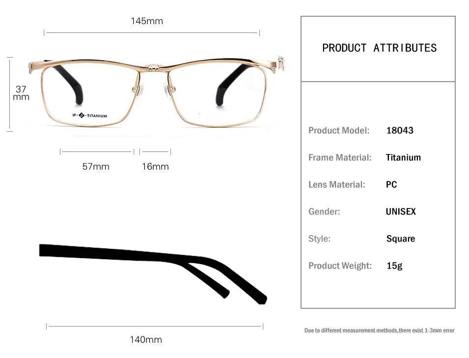Aror Unisex Full Rim Square Titanium Flip Up Eyeglasses 19488
