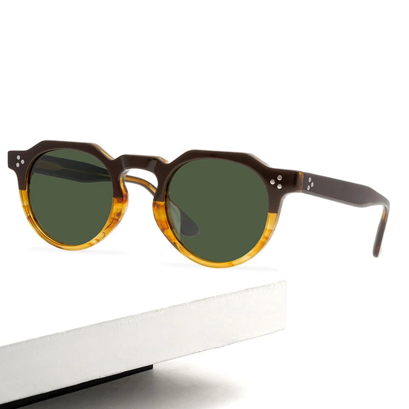 Black Mask Unisex Full Rim Flat Top Round Acetate Polarized Sunglasses 9532s Full Rim Black Mask