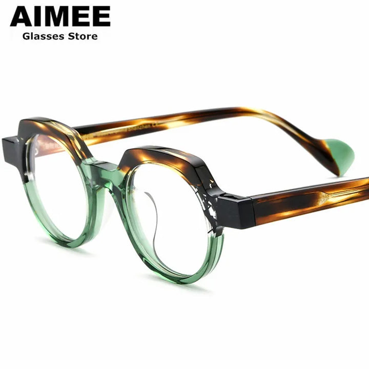 Aimee Unisex Full Rim Flat Top Round Acetate Eyeglasses 14042 Full Rim Aimee
