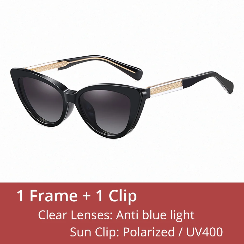 Ralferty Women's Full Rim Cat Eye Tr 90 Eyeglasses Clip On Sunglasses 81636